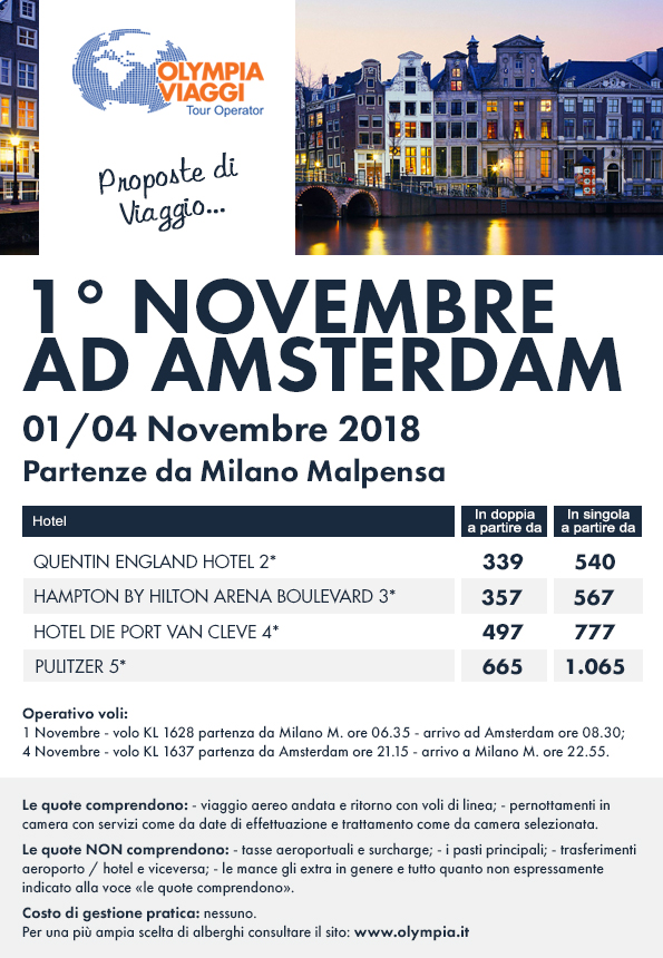 1° Novembre ad Amsterdam partenze da Milano Malpensa