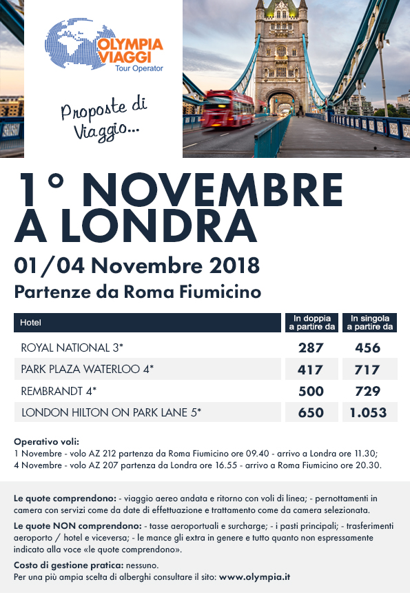 1° Novembre a Londra partenze da Roma Fiumicino