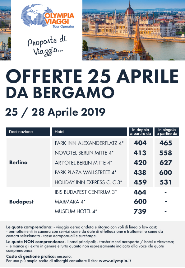 25 Aprile a Berlino e Budapest partenze da Bergamo