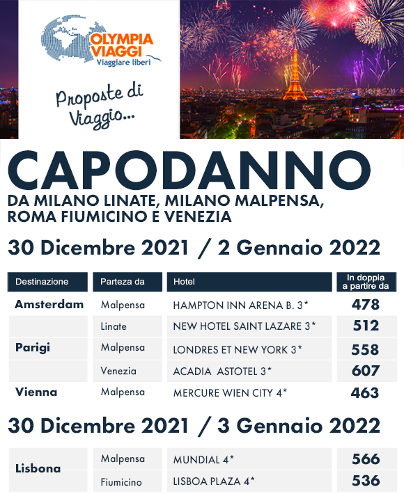 Capodanno in Europa, partenze da Milano, Roma e Venezia