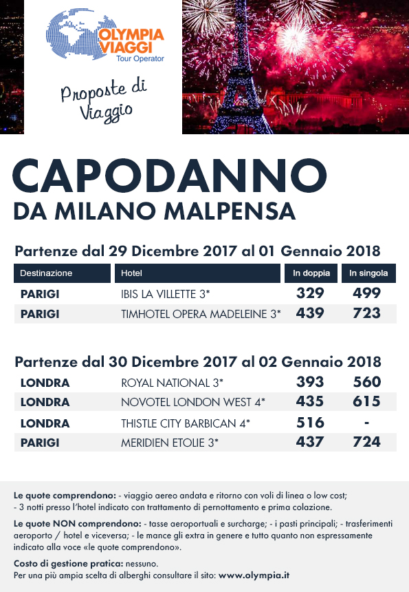Proposte di Viaggio... Offerte speciali Capodanno partenze da Milano Malpensa
