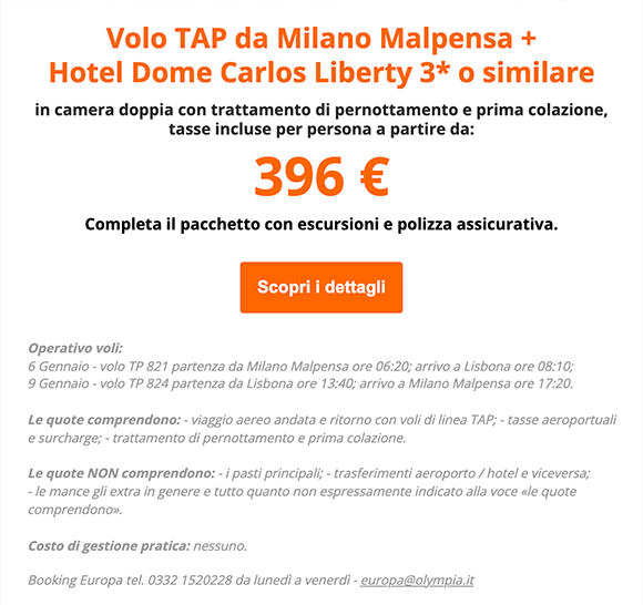 EPIFANIA A LISBONA, partenze da Milano Malpensa